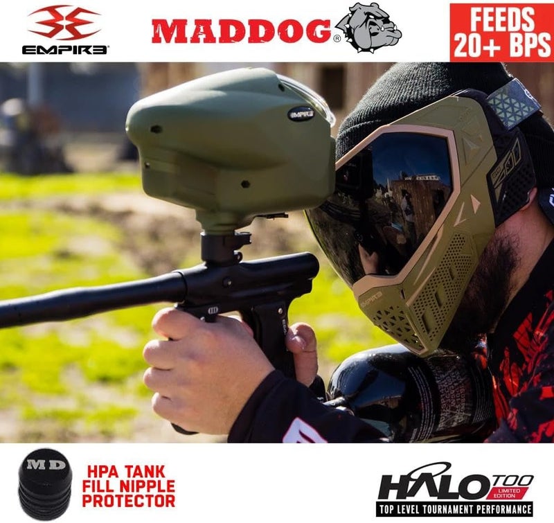 MAddog Empire Halo Too Electronic Paintball Loader with HK Army Epic Speed Feed and HPA Paintball Tank Fill Nipple Protector Accessory Package - 20+ BPS - Image 2